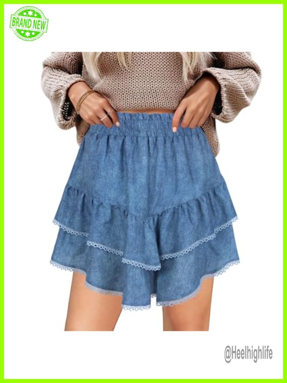 Women's High Waisted Flowy Lace Trim Mini Skort
